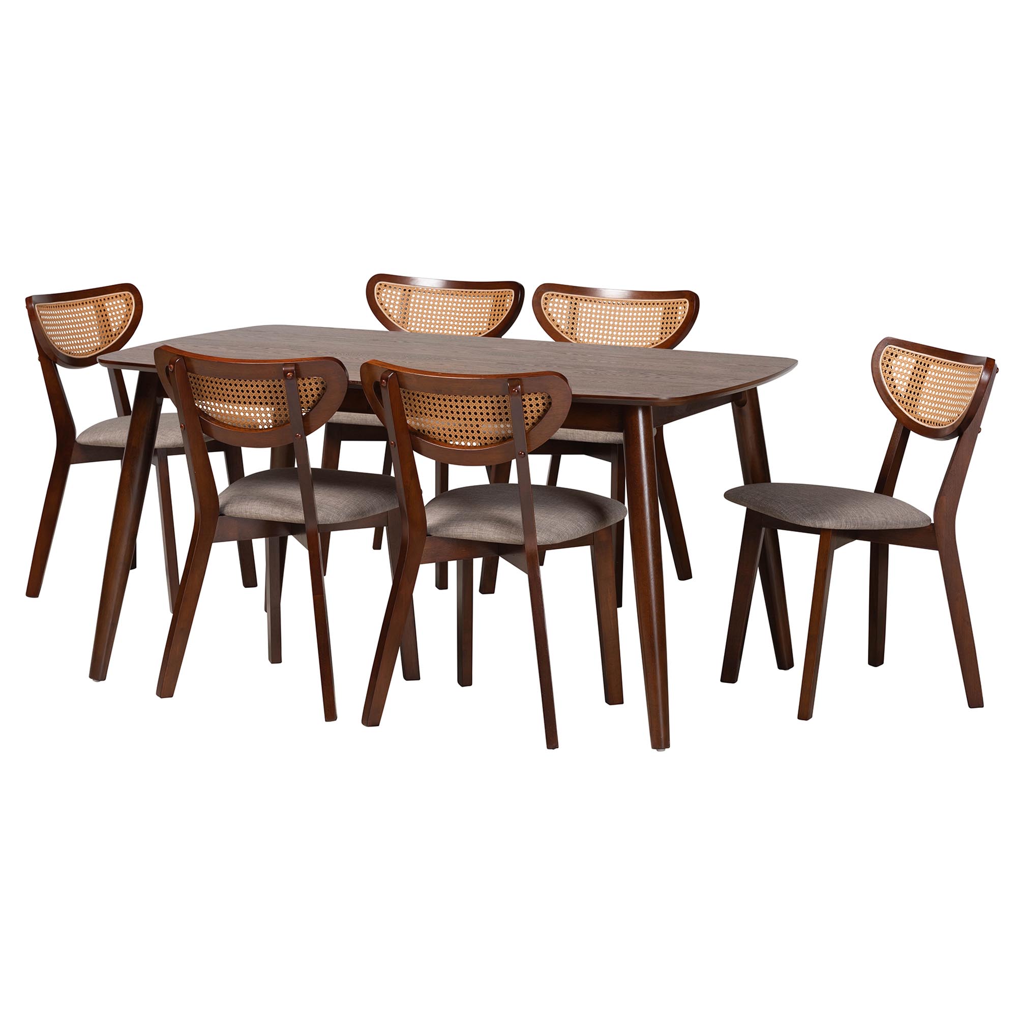 Baxton Studio Dannell Mid-Century Modern Grey Fabric and Walnut Brown Finished Wood 7-Piece Dining Set